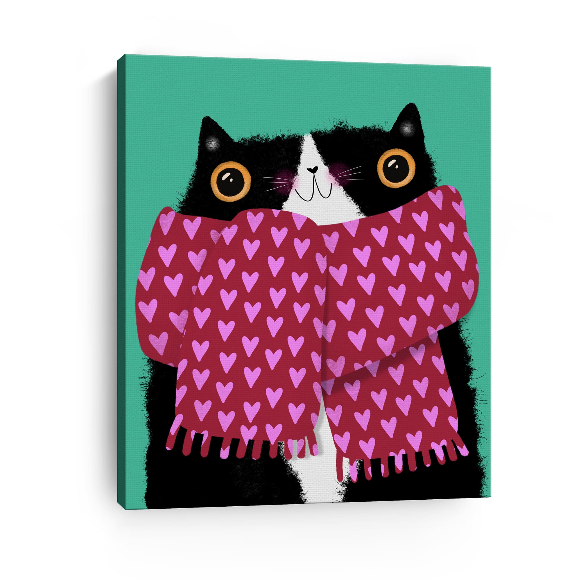 Tuxedo Cat Love Scarf Canvas Giclée Art
